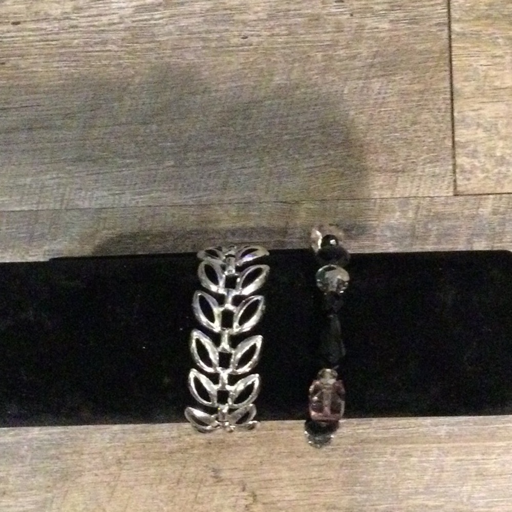 Elegant Silver Leaf Bracelet and Black Beaded Bracelet
